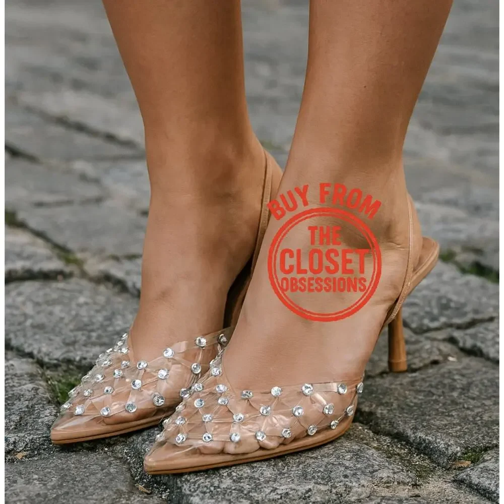 ZARA Beige Vinyl Rhinestone Heels NWT | Size 8 | Blogger Fave - Picture 2 of 16